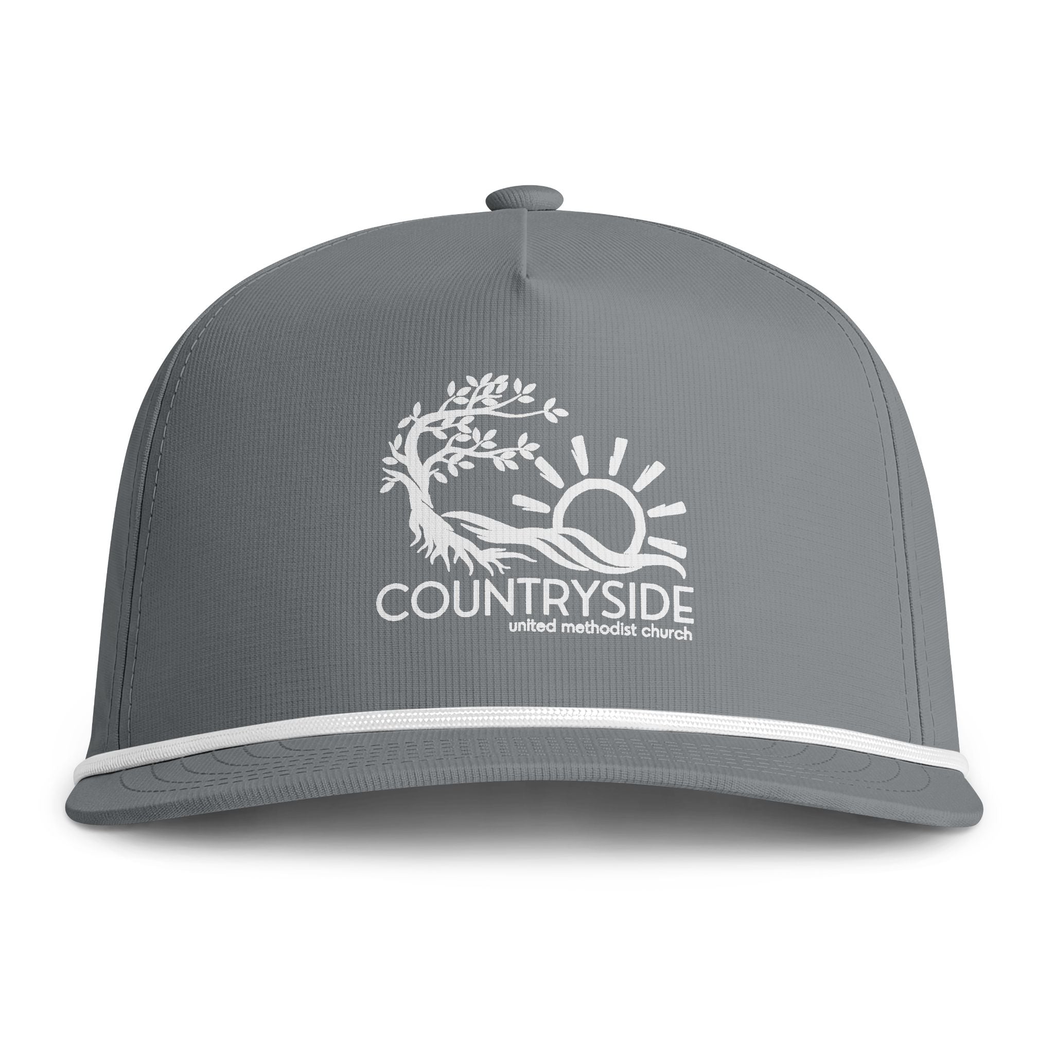 Countryside Sunwashed Rope Cap - Vintage Sun & Tree Embroidered Trucker Hat