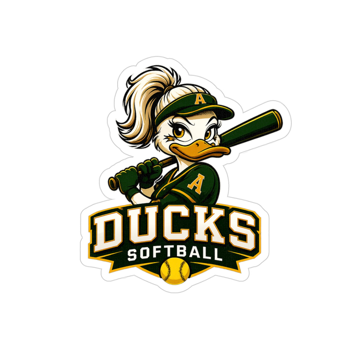 Ducks Softball Die-Cut Outdoor Sticker — Waterproof Baseball/Softball Vinyl Decal