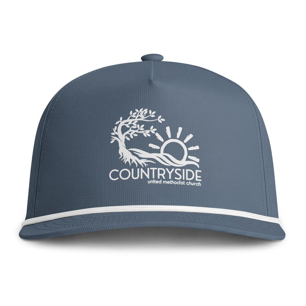 Countryside Sunwashed Rope Cap - Vintage Sun & Tree Embroidered Trucker Hat